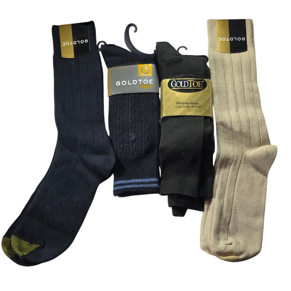 Set of 5 Gold Toe Mens Dress Socks Cotton Blend Black Tan brown career office